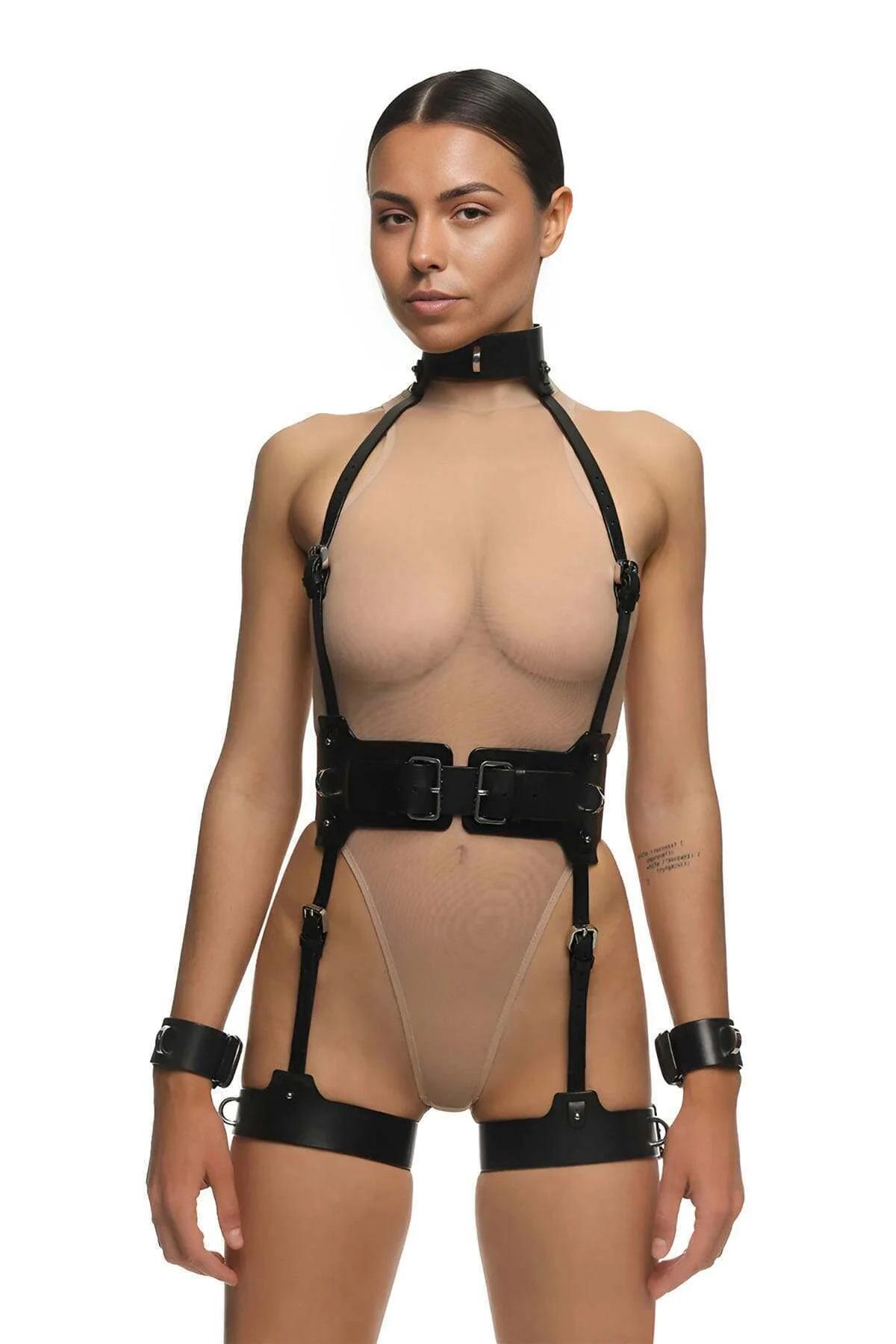Full Body Harness with Neck Collar, Cuffs & Garter Straps