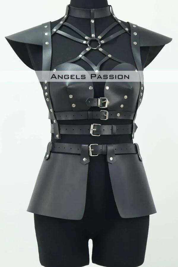 Red Faux Leather Body Harness with Skirt