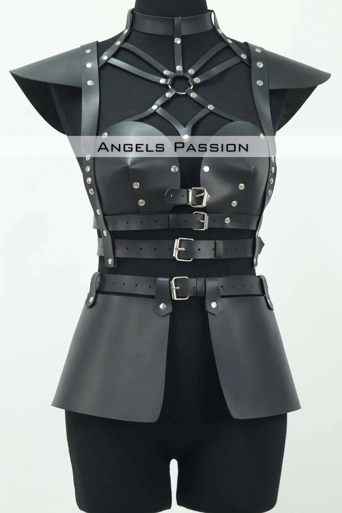 Red Faux Leather Body Harness with Skirt