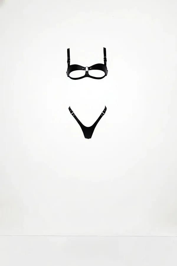 Open-Cup Harness Bra & Thong Set with O-Ring Detail