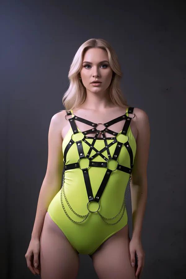 Star Caged Body Harness with Draped Chains & O-Rings