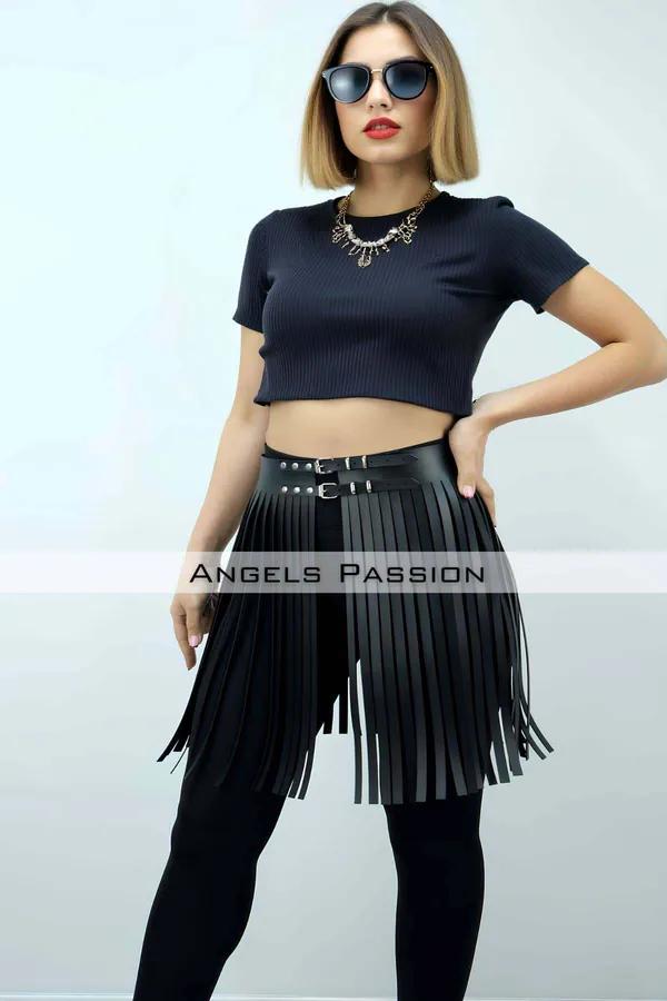 Fringe Waist Overlay with Double Buckle Belts