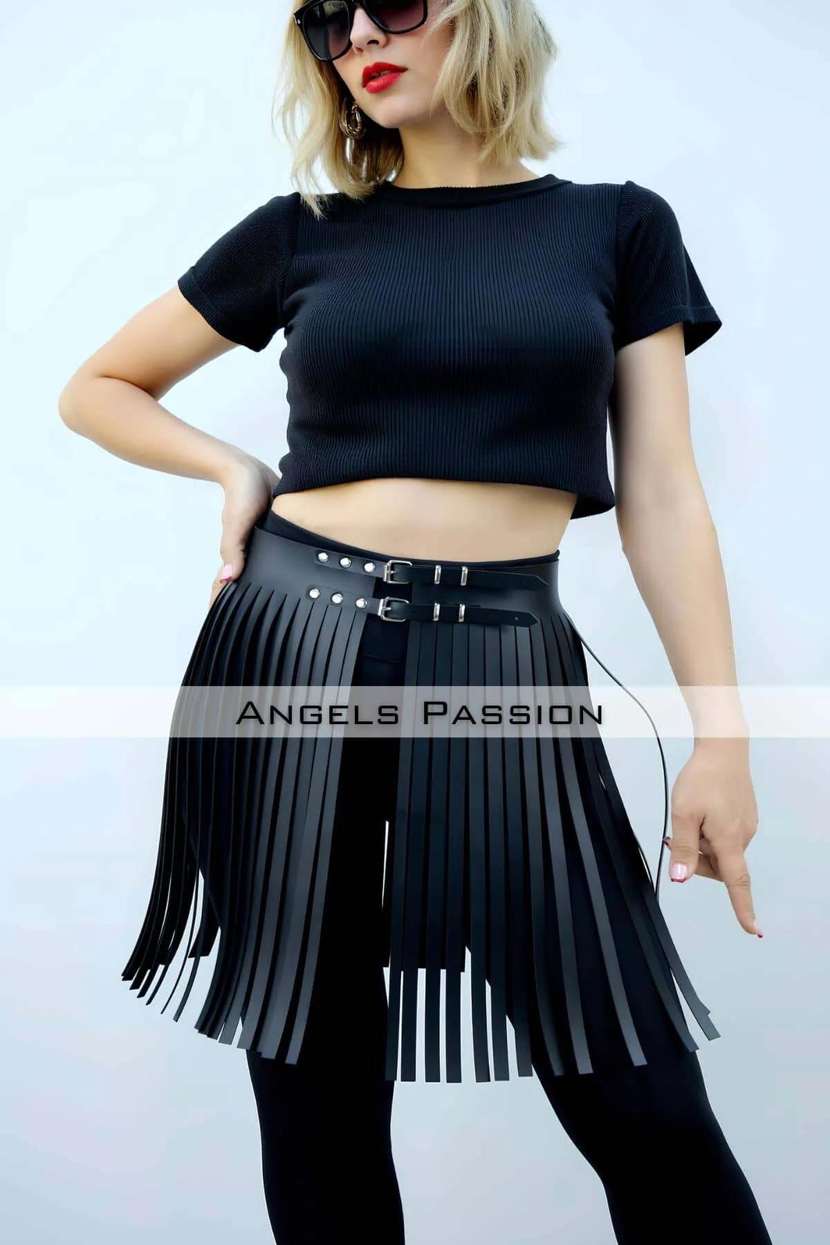 Fringe Waist Overlay with Double Buckle Belts