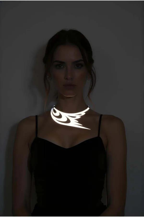 Reflective Laser Cut Choker Statement Necklace