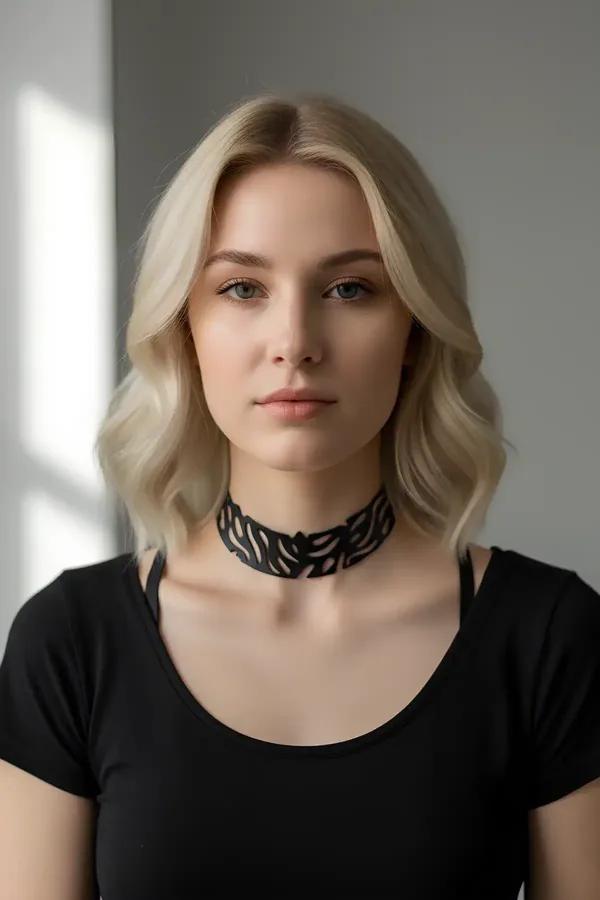 Laser Cut Faux Leather Choker with Leaf Design