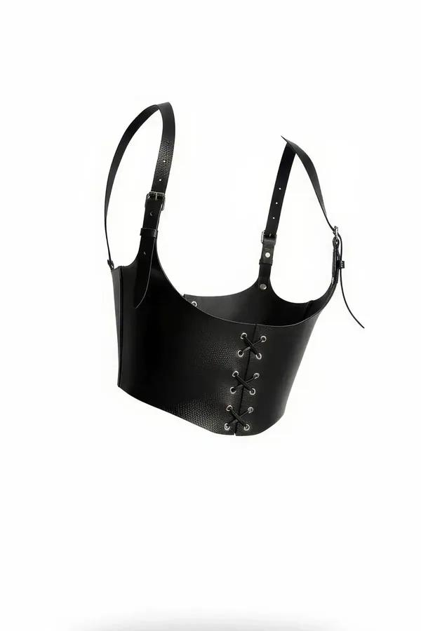 Faux Leather Corset Harness with Lace-Up Front