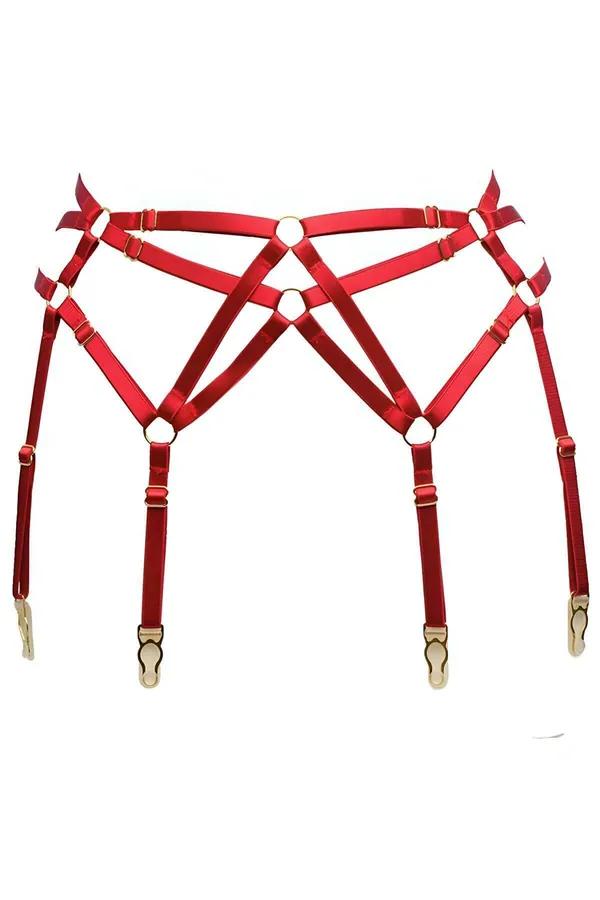 Adjustable Strappy Red Garter Harness