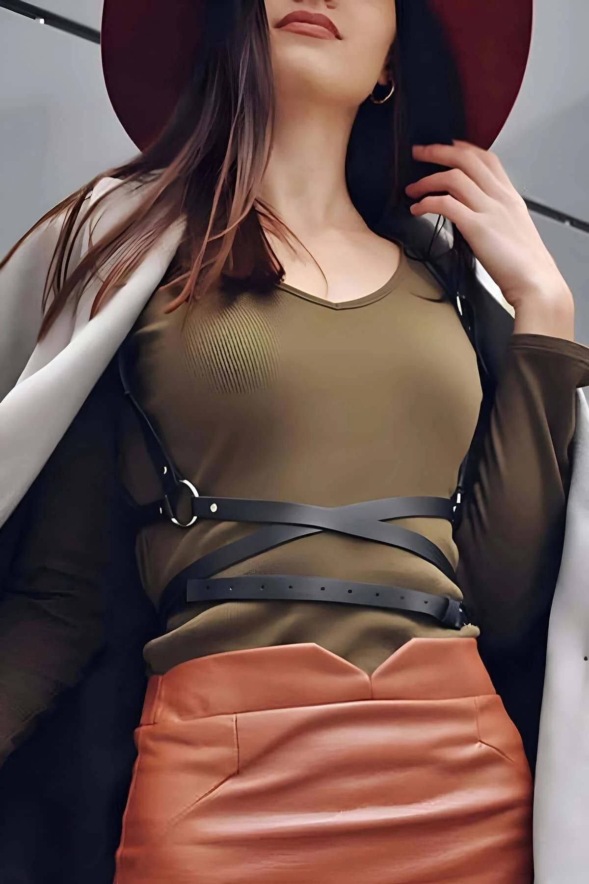 Black Faux Leather Crisscross Chest Harness