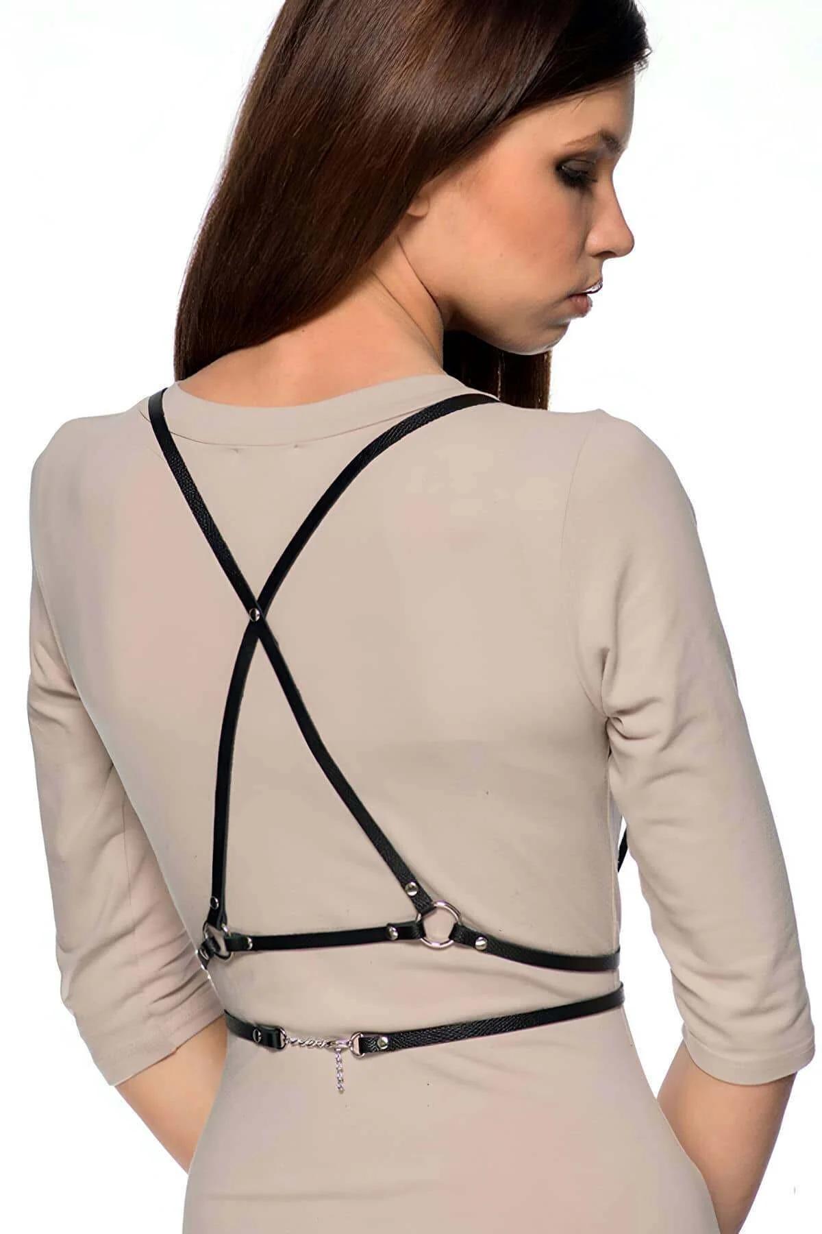 Adjustable Faux Leather Chest Harness with Rings