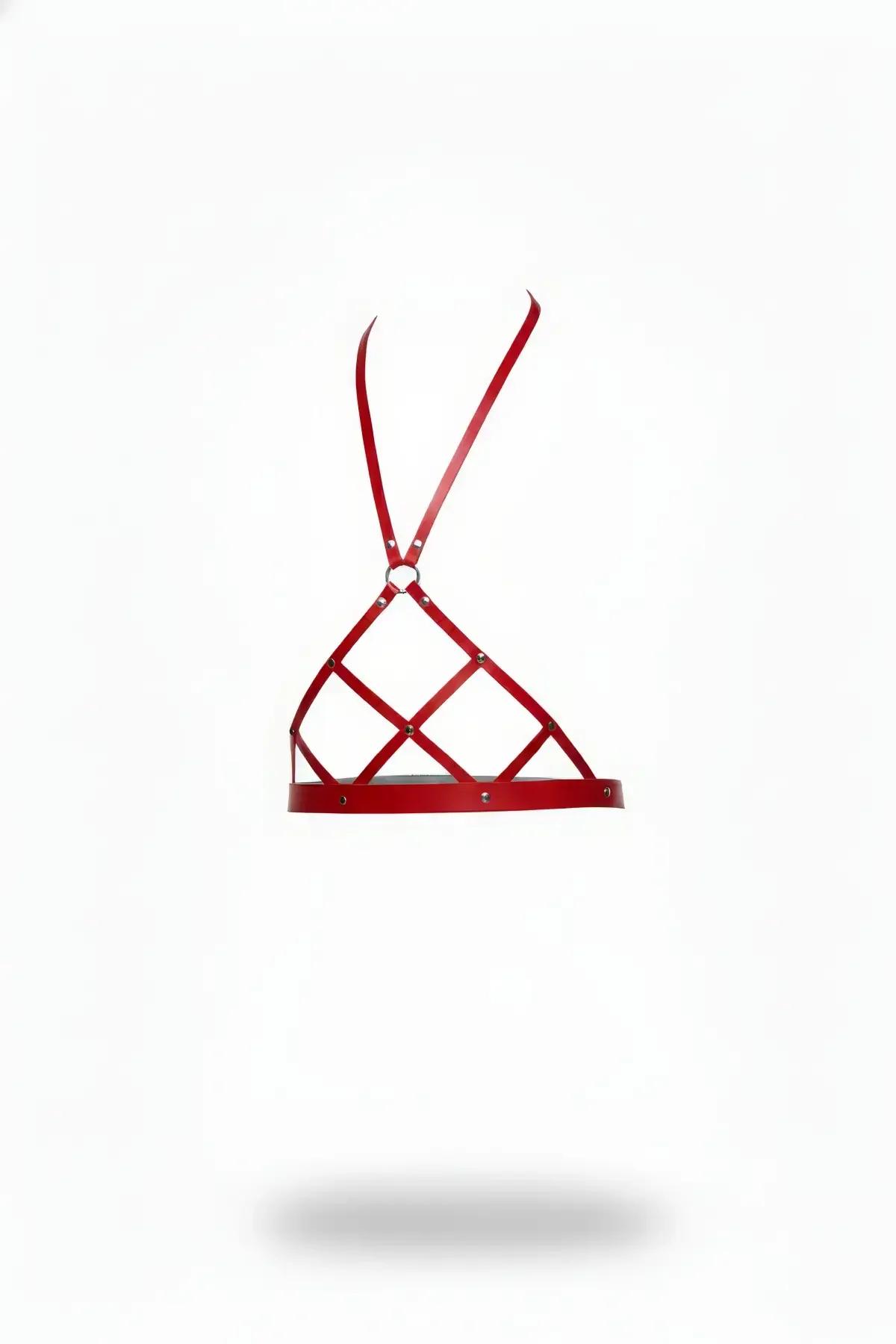 Red Caged Harness Bra with O-Ring Detail