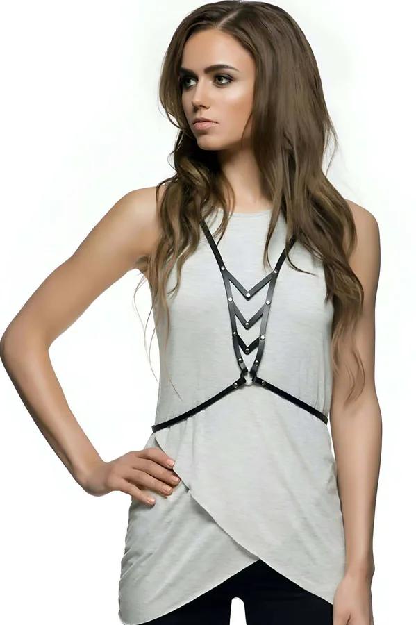 Studded Wave Faux Leather Chest Harness