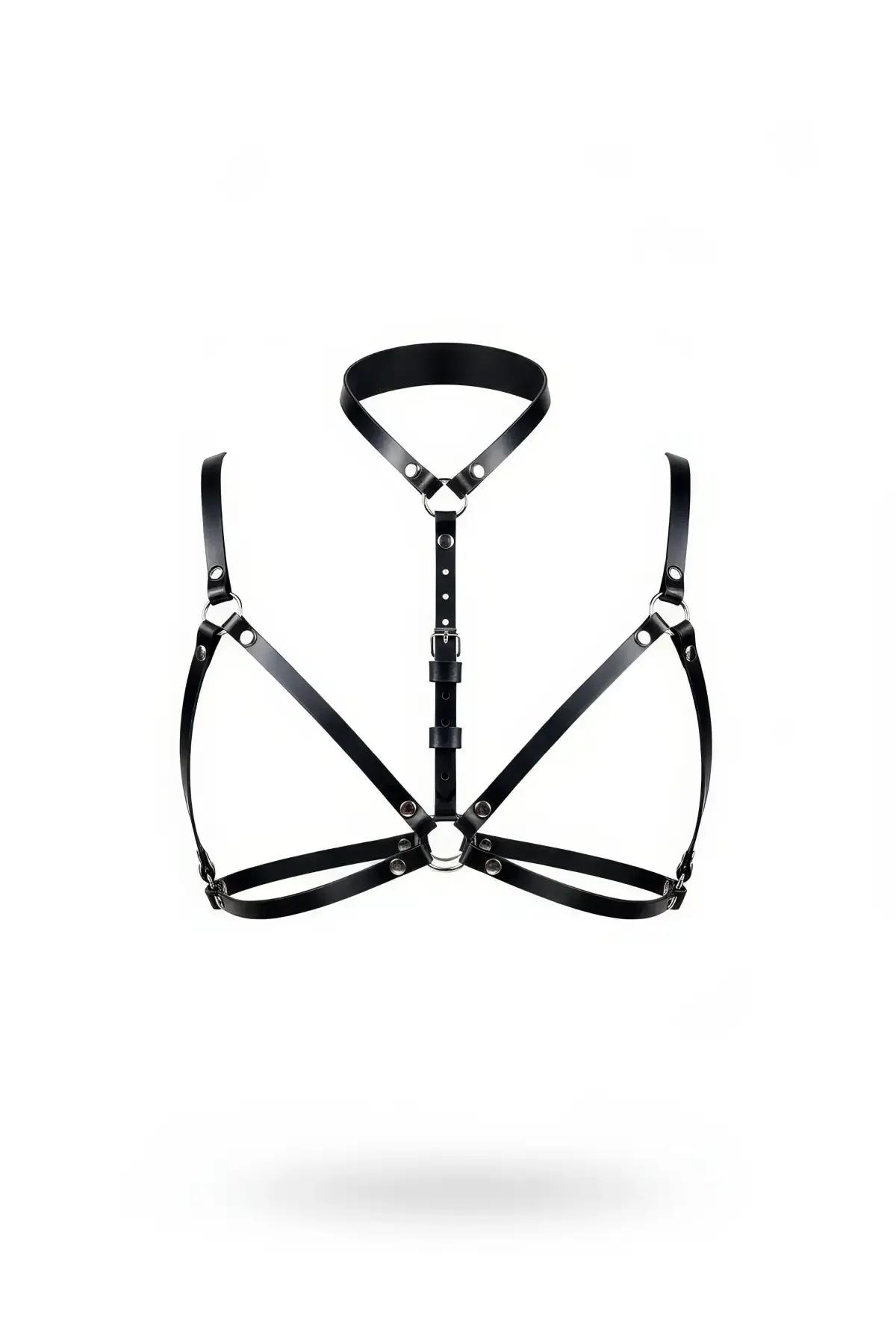 Black Chest Harness Bra with High Collar O-Ring