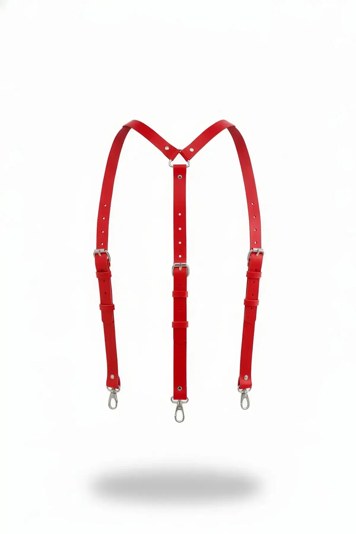 Red Faux Leather Y-Back Suspender Harness