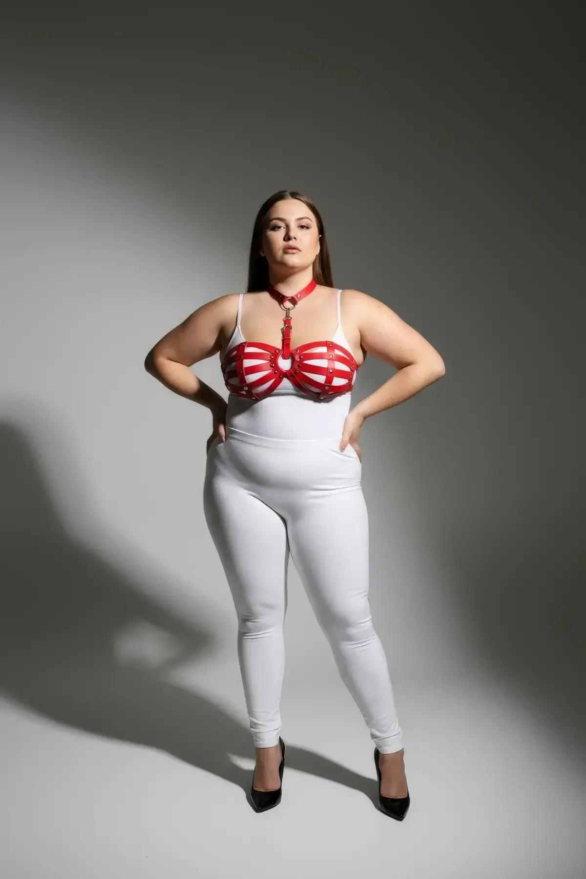 Red Strappy Chest Harness with O-Ring Detail