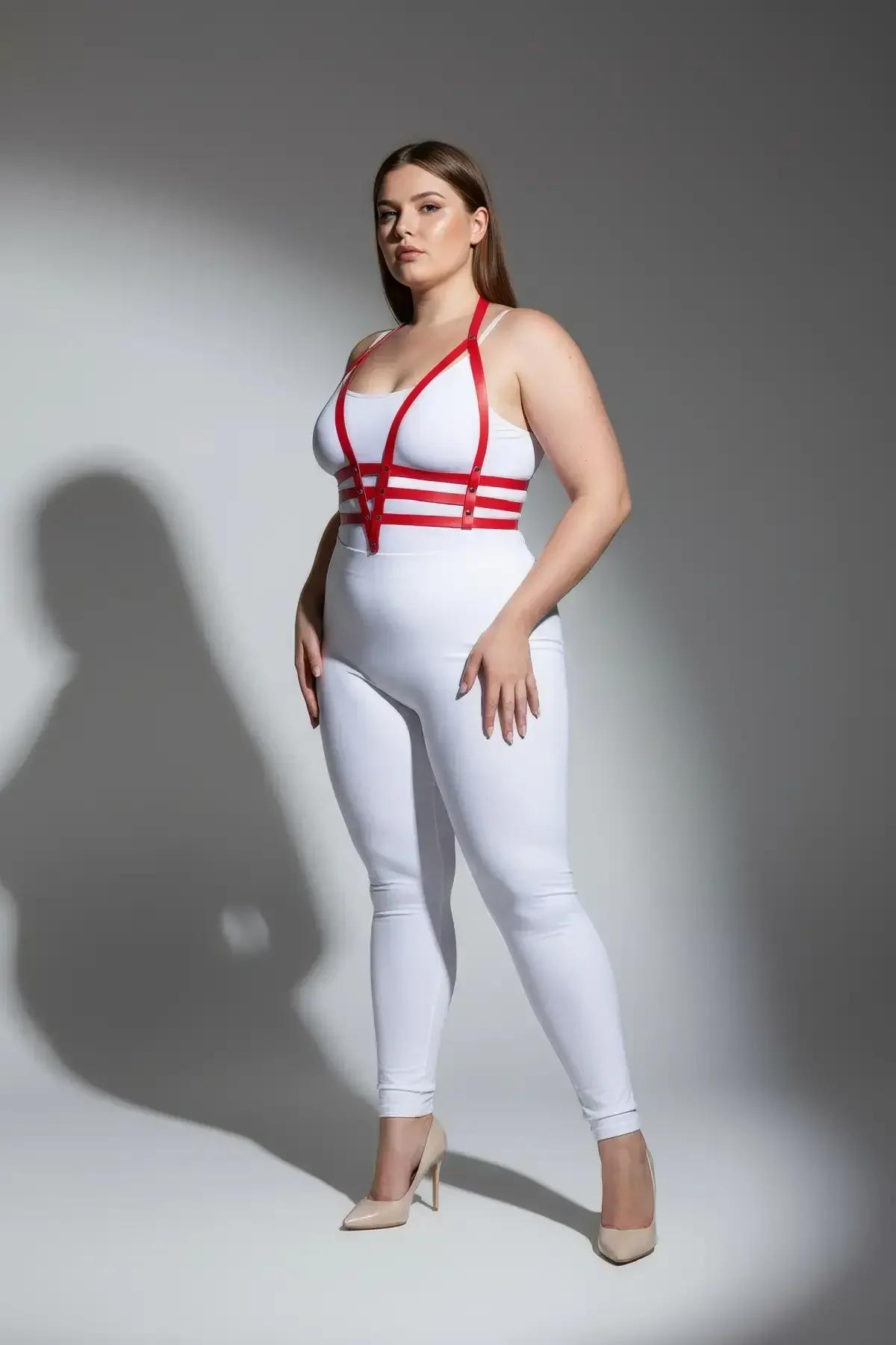 Adjustable Strappy Red Faux Leather Body Harness