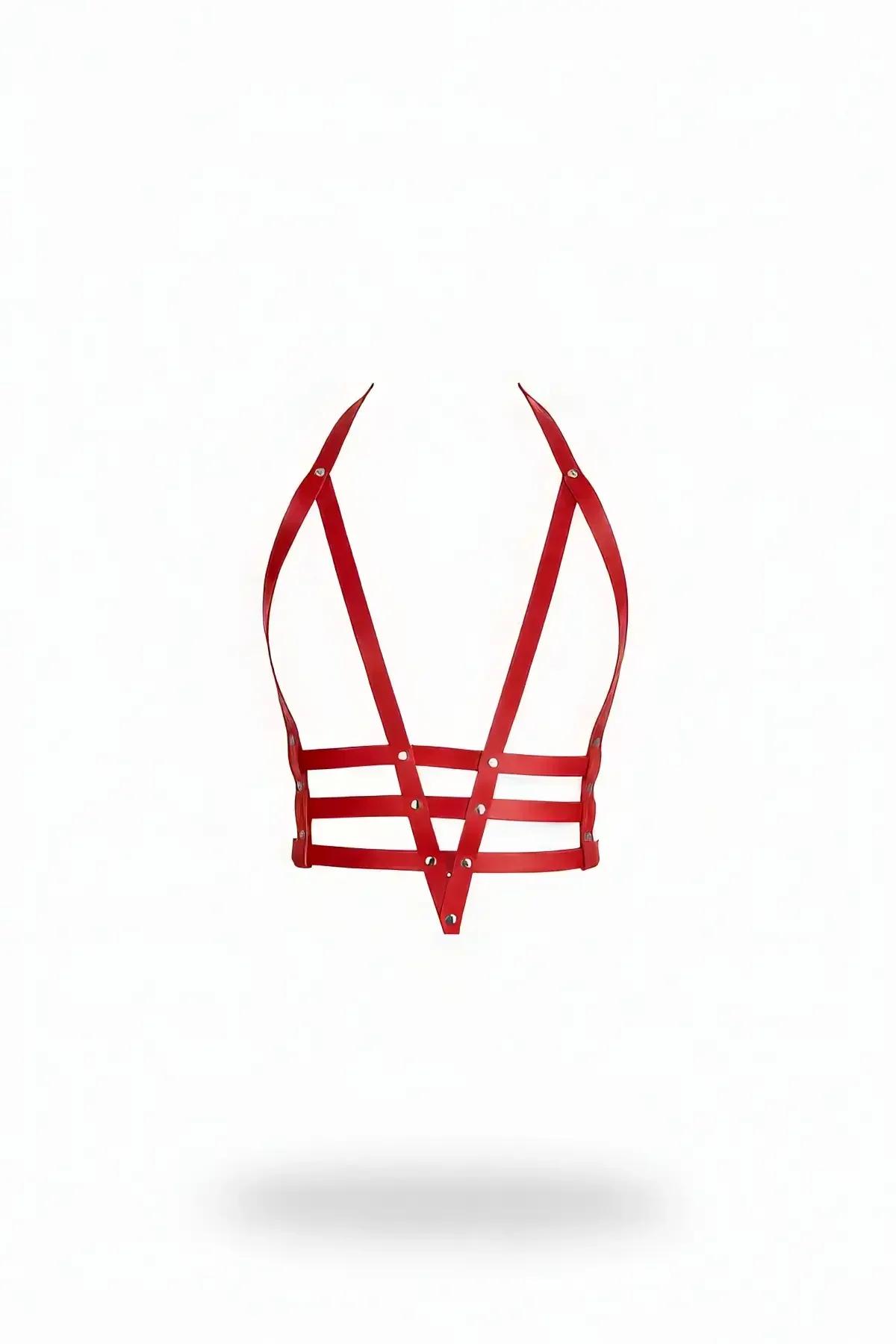 Red Strappy Faux Leather Chest Harness
