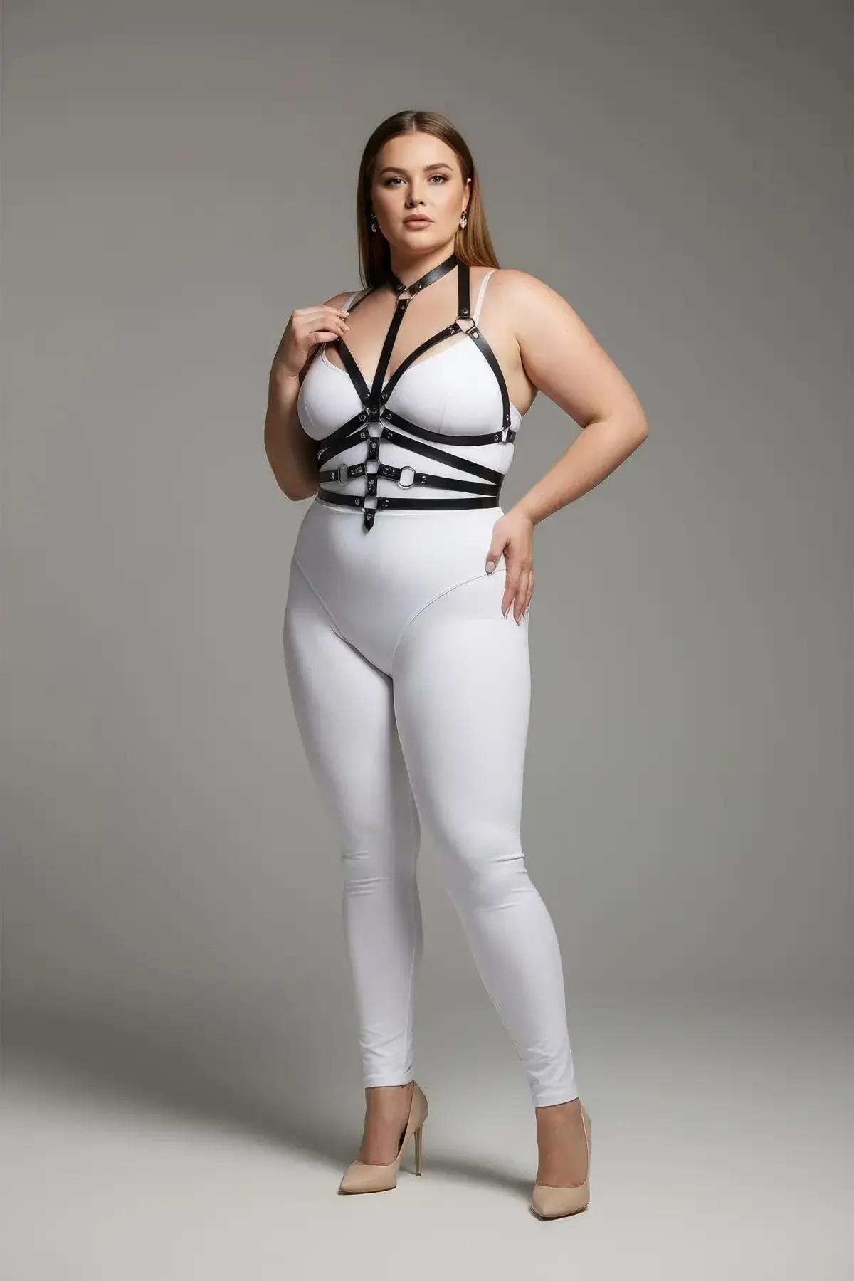 Black Faux Leather Body Harness with O-Ring Detail