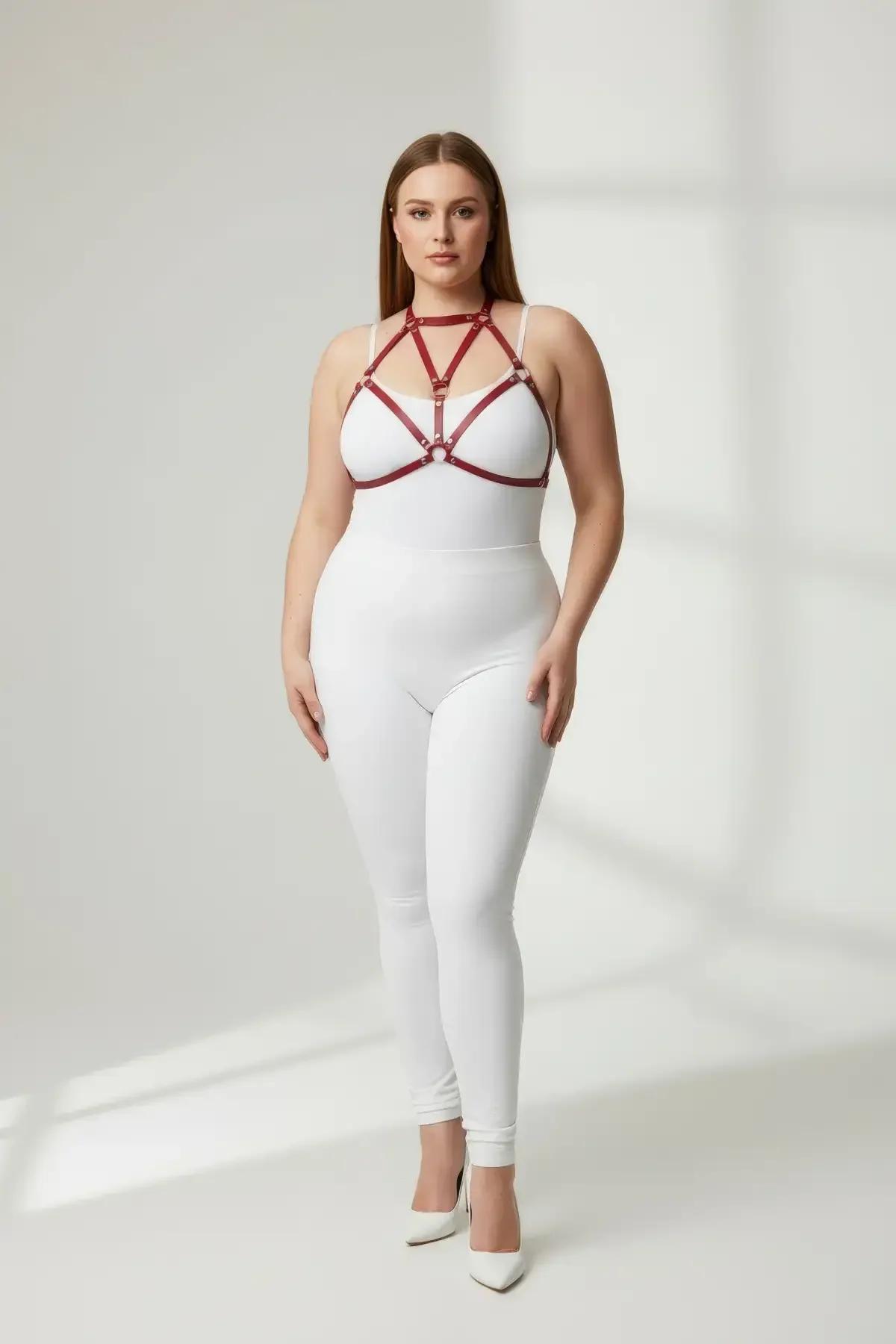 Red Strappy Body Harness with O-Ring Detail