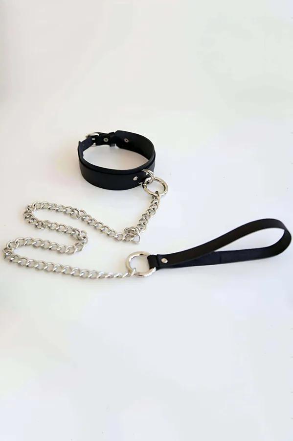 Faux Leather Choker with Detachable O-Ring Chain