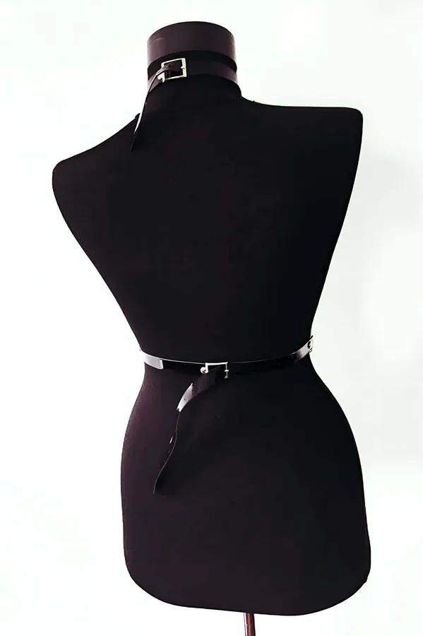 Glossy Faux Leather Body Harness with Garter Straps