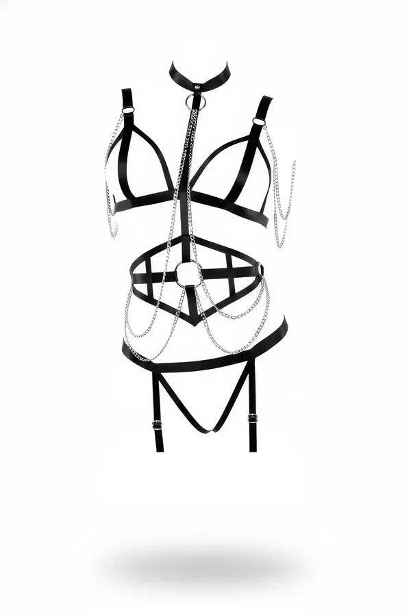 Full Body Harness with Chain Detailing & Choker Collar