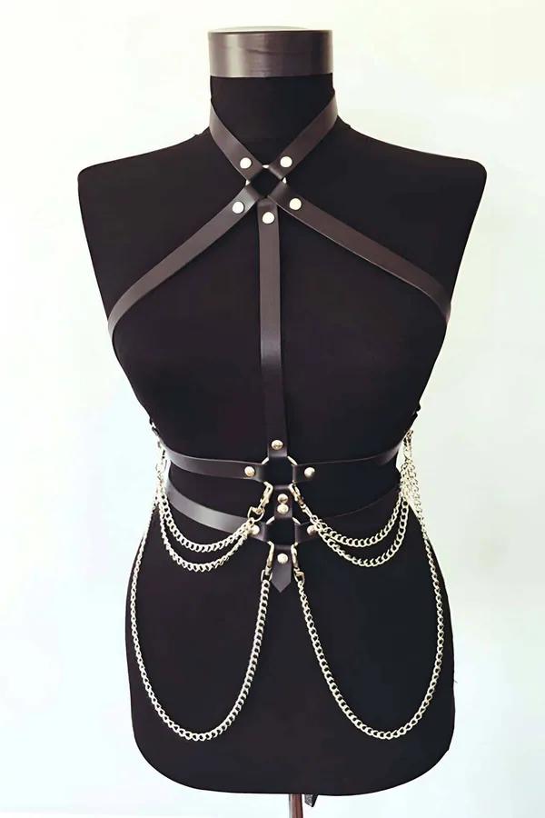 Strappy Body Harness with Cascading Chains