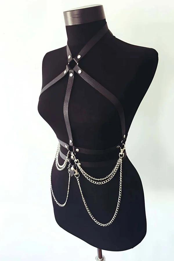 Strappy Body Harness with Cascading Chains