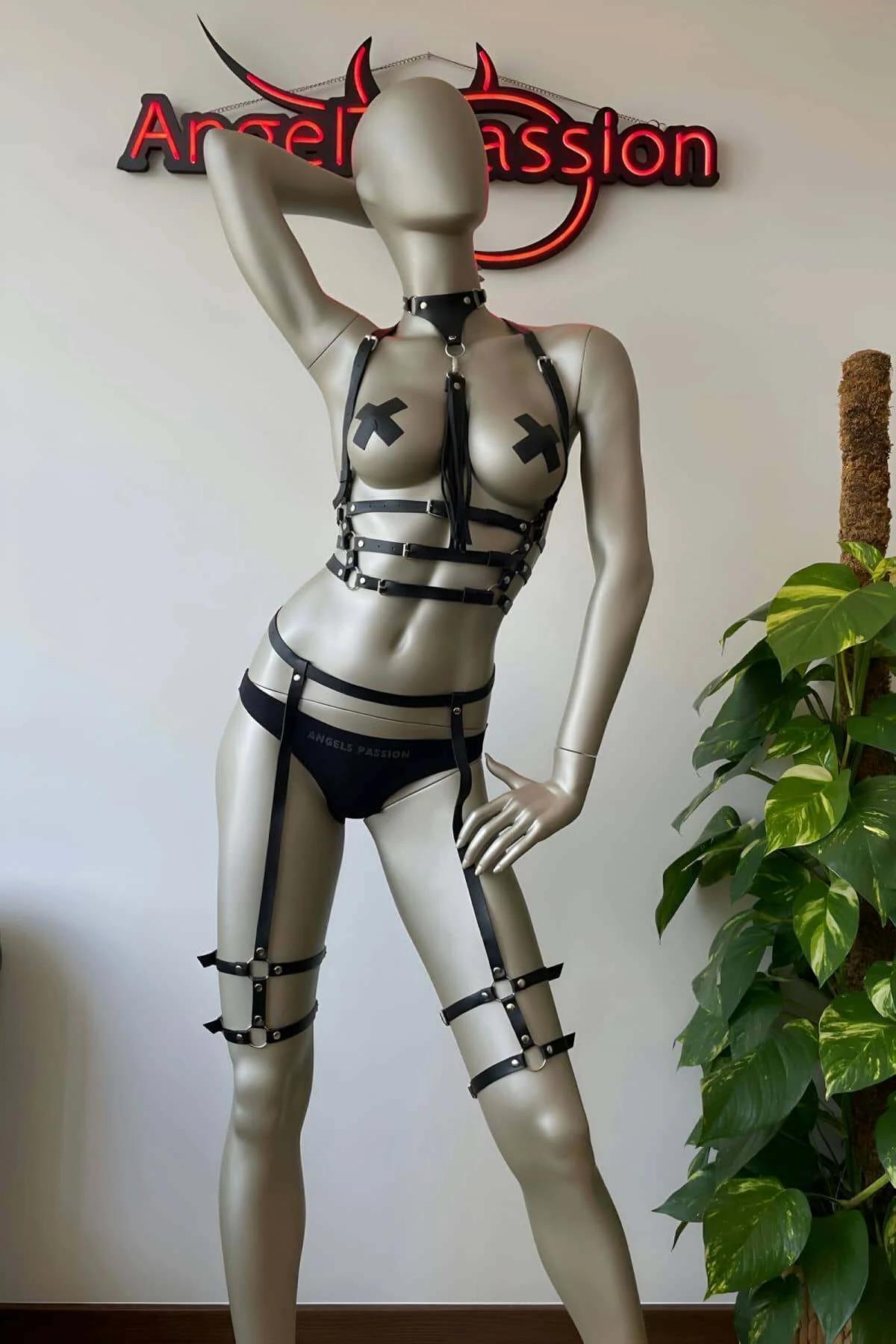 Full Body Harness Set with Tassel Choker & Garter Straps