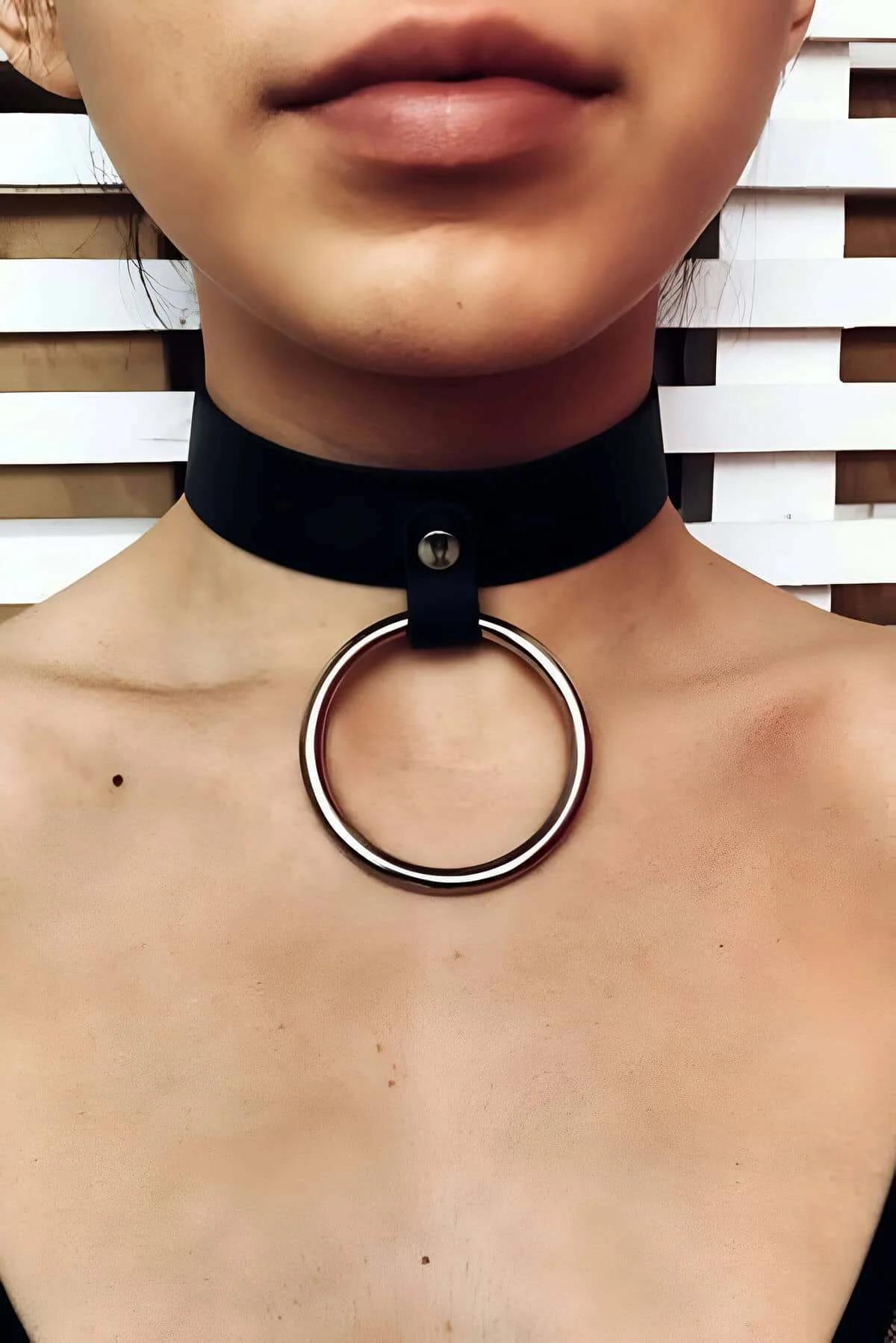 O-Ring Choker Collar with Faux Leather Band
