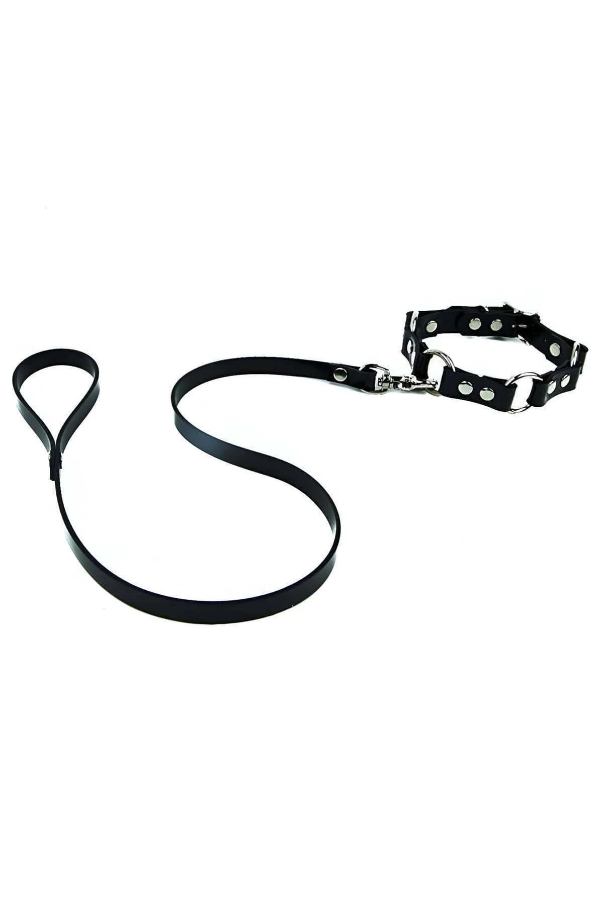 Studded Faux Leather Collar & Leash Set