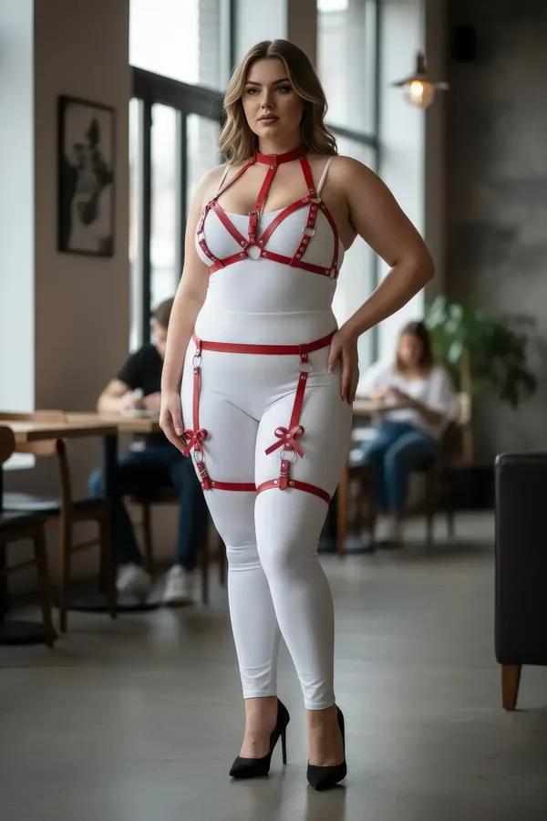 Red Faux Leather Garter Harness with Bow Detail