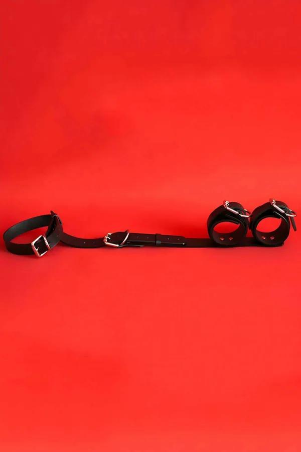 Adjustable Faux Leather Collar and Cuffs Set