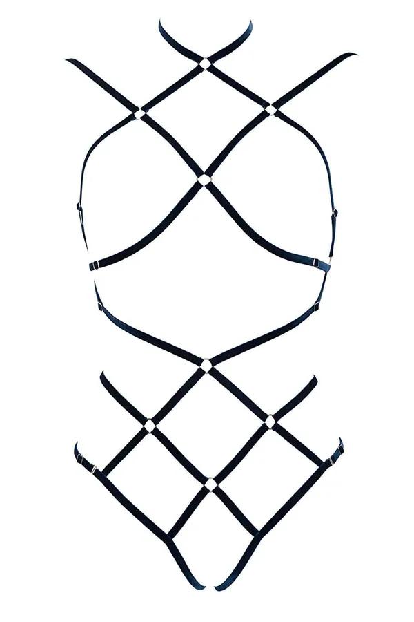 Caged Strappy Body Harness with Adjustable Choker Neckline