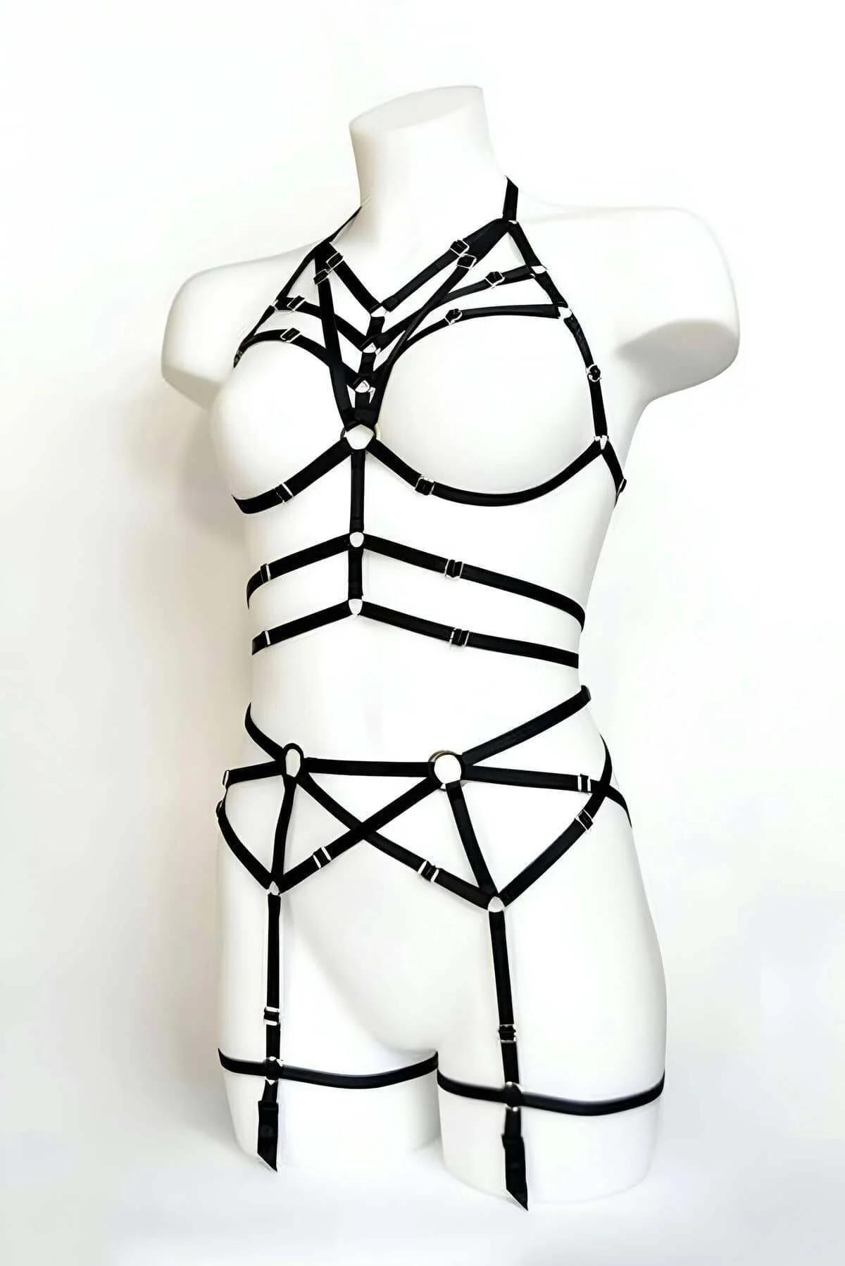 Full Body Cage Harness Set with Adjustable Garters
