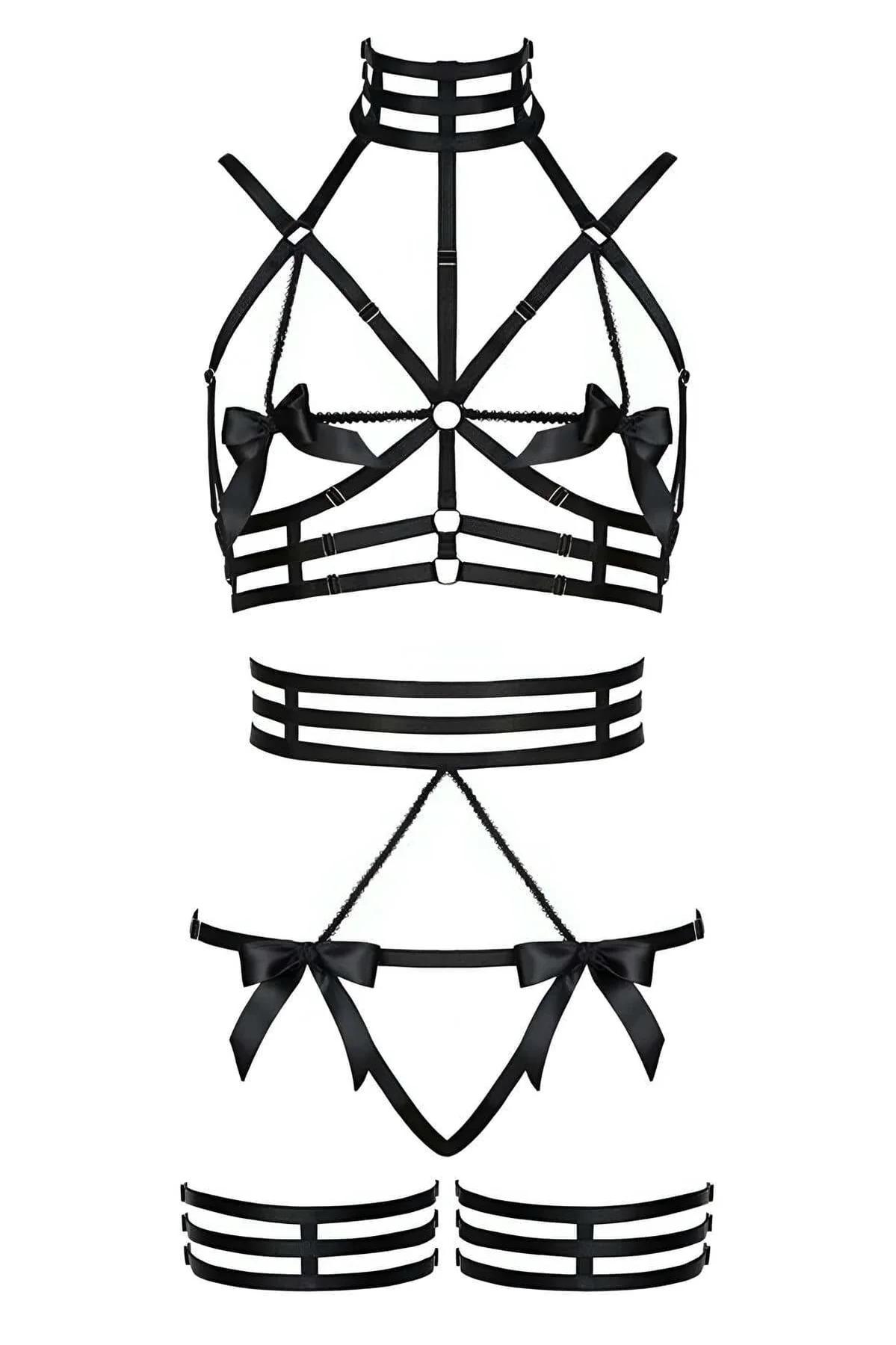 Strappy Open Cup Harness with Thigh Straps