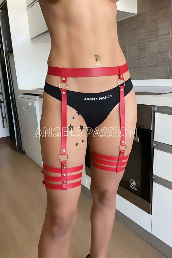 Adjustable Red Strappy Garter Harness