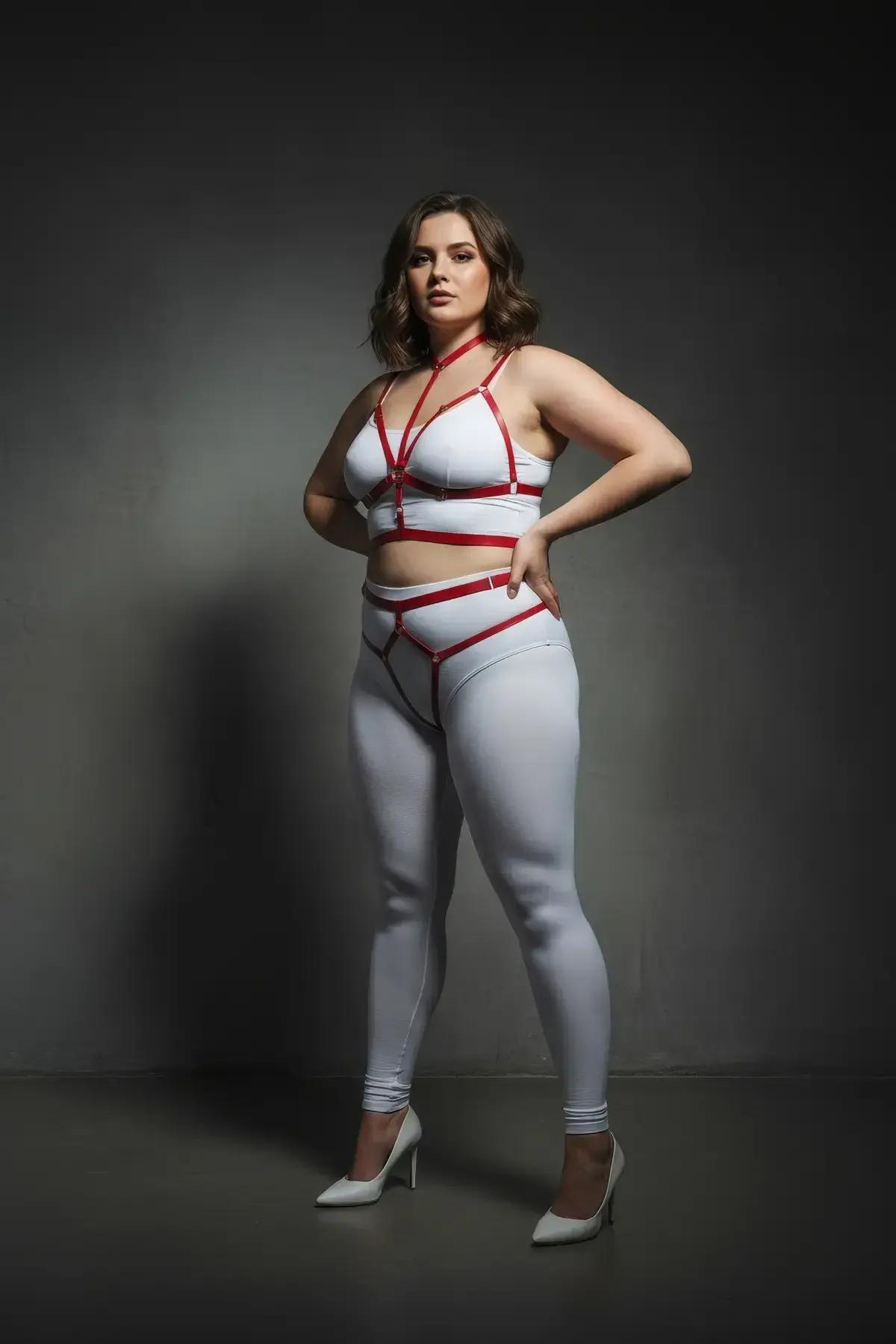 Red Full Body Cage Harness with Thigh Straps