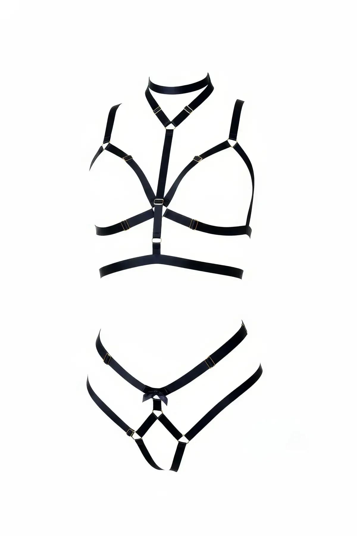 Choker Harness Bralette & Panty Set with Adjustable Straps