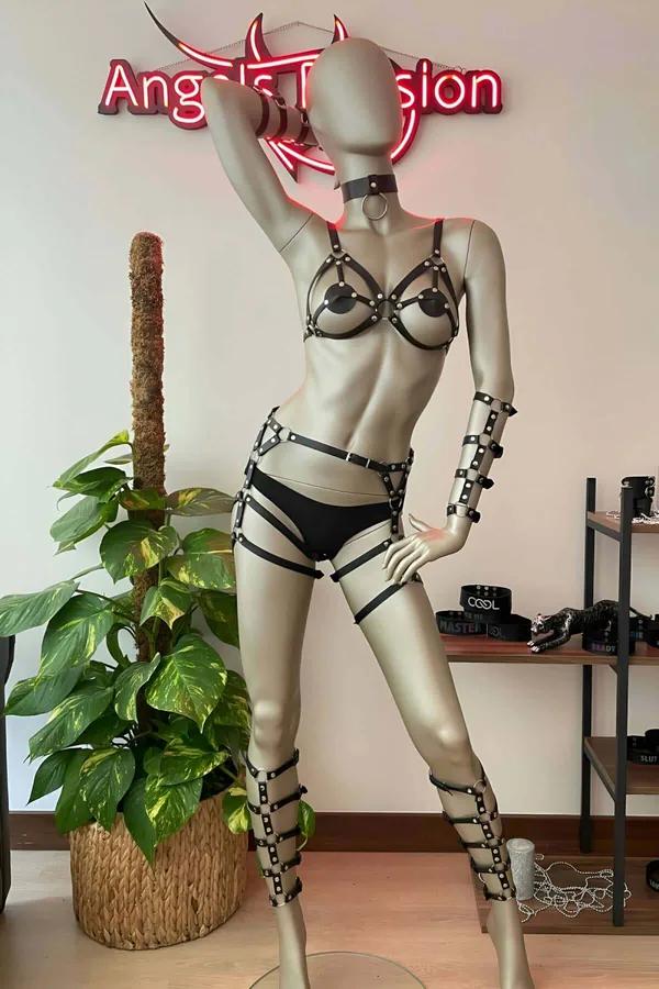Full Body Harness Set with Cage Bra & Thigh Garters