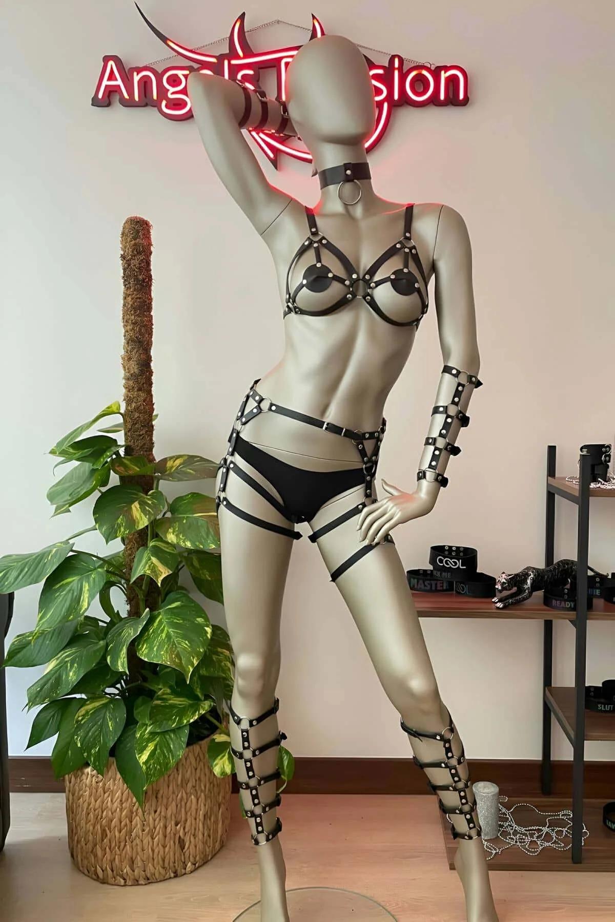 Full Body Harness Set with Cage Bra & Thigh Garters