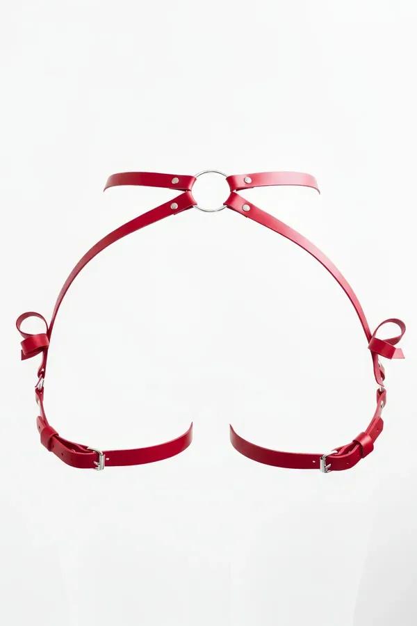 Red Body Harness with O-Ring and Bow Accents