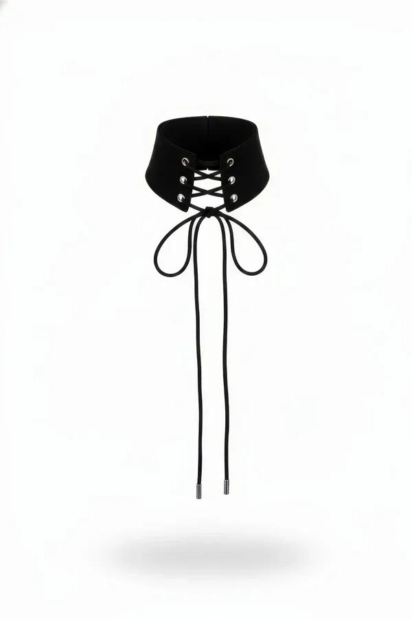 Wide Choker with Corset Lace-Up Detail