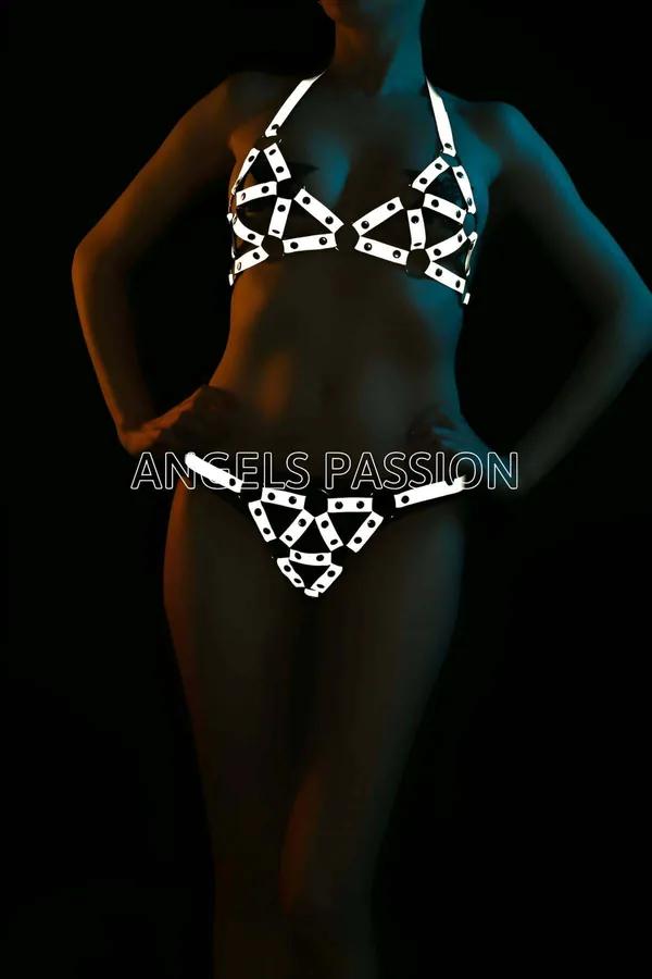 Reflective Geometric Harness Set with Bra & Briefs