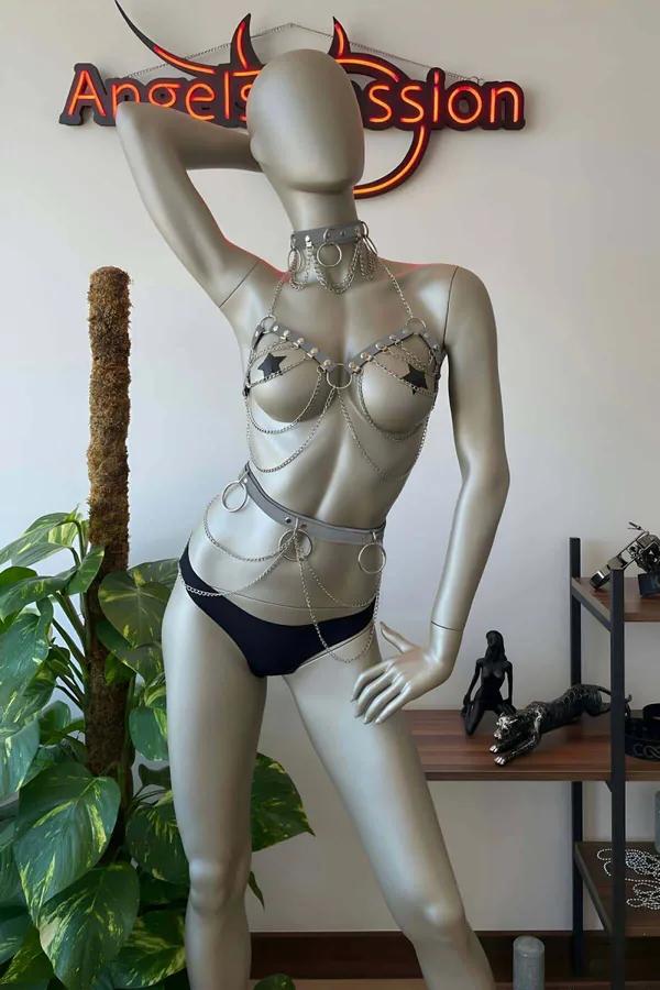 Reflective Chain Body Harness with Choker