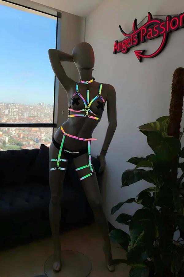 Reflective Body Harness Set with Garter Thigh Straps