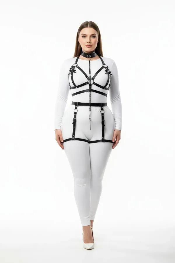 Full Body Faux Leather Harness with Choker and Leg Garters