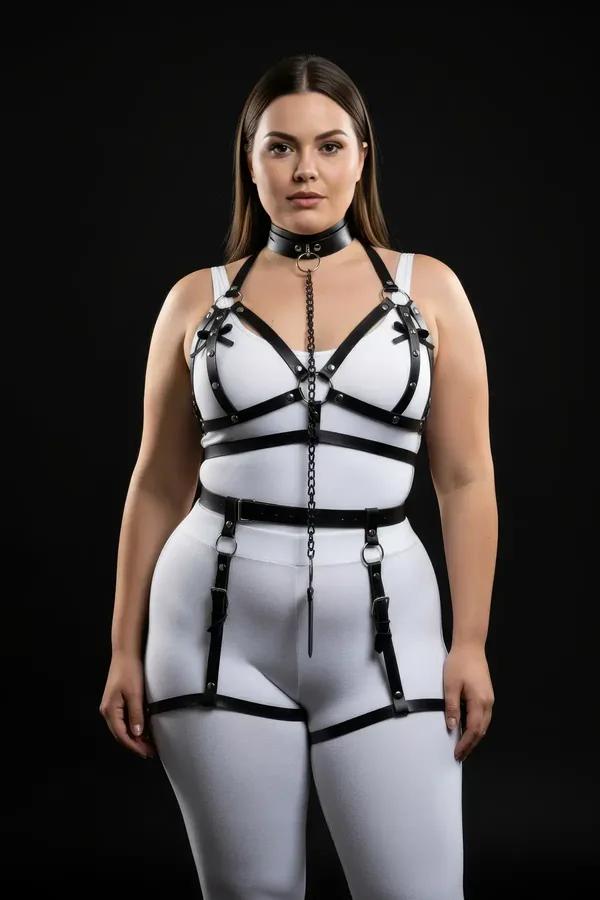 Full Body Faux Leather Harness with Choker and Leg Garters