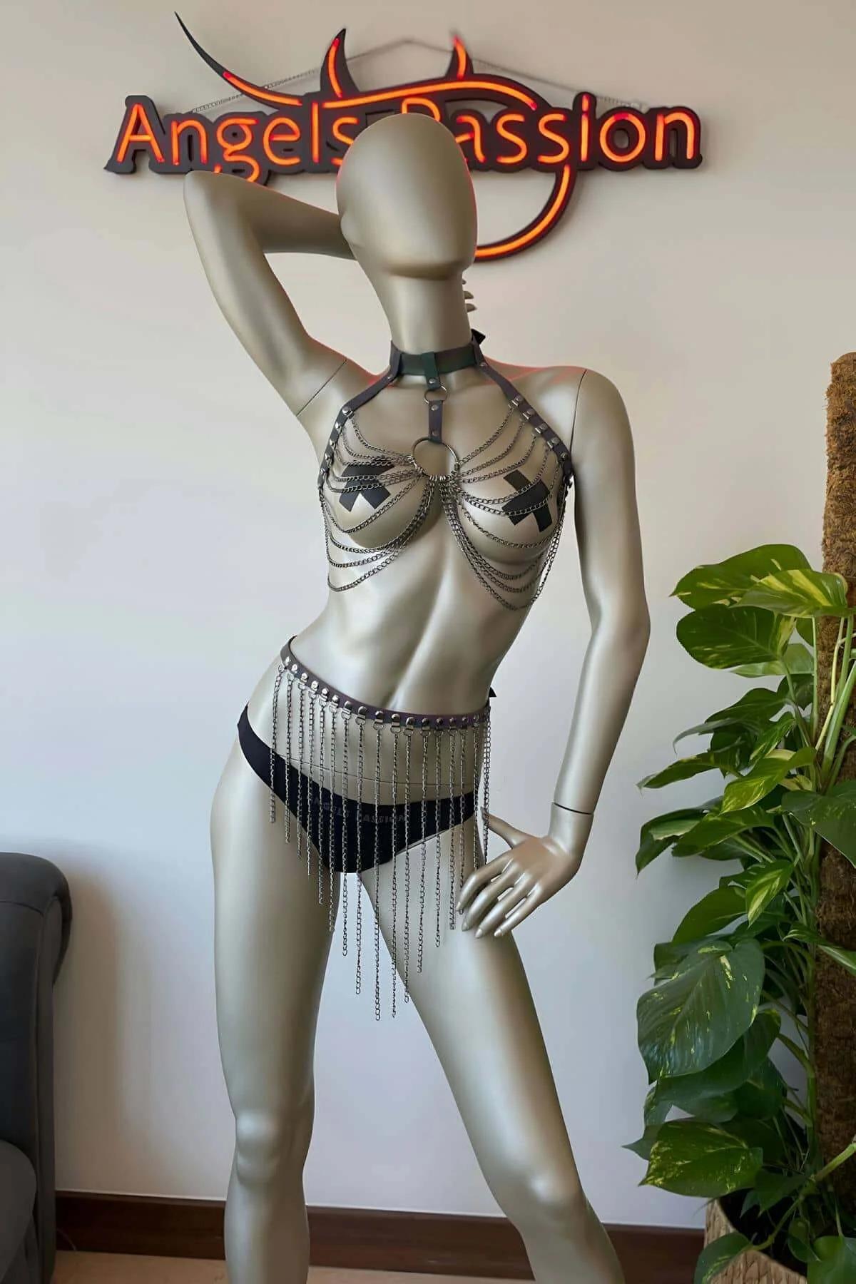 Reflective Rainbow Harness Bra & Thong Set