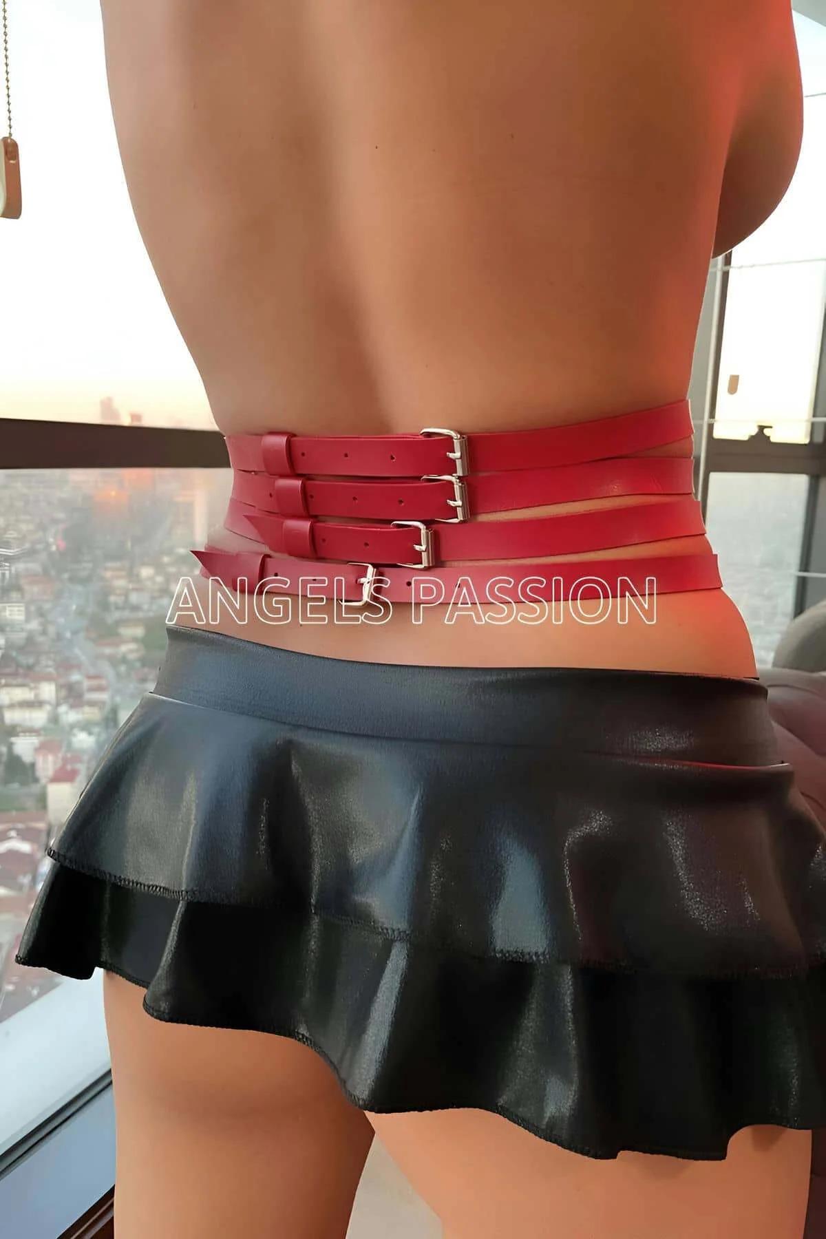 Red Triple Strap Harness Belt with O-Rings