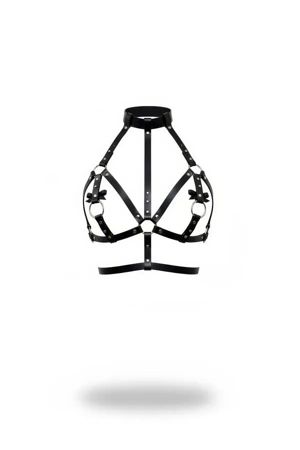 Faux Leather High-Neck Chest Harness with Bow Accents